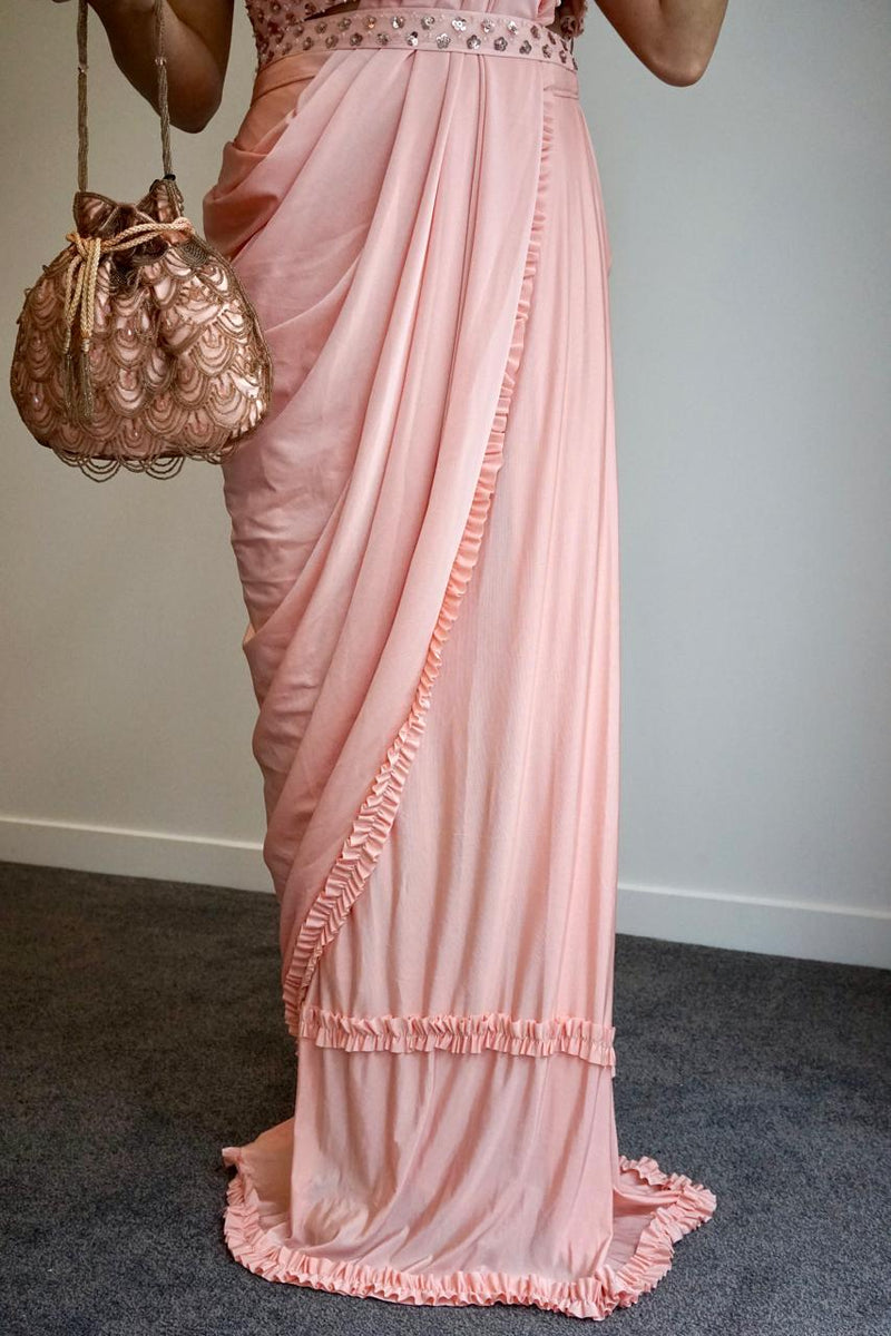 Peach Perfect Glam Pre-draped Saree designed for elegance and style - Drape In A Minute Sarees