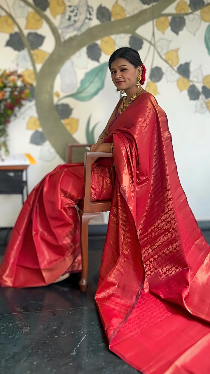 Shubh Aarambh Kanjivaram Saree with an intricate woven design for a sophisticated look - Drape In A Minute Sarees