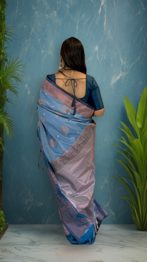 Charming Moonlit Grace - Kanjivaram Pre-draped Saree featuring elegant floral motifs - Drape In A Minute Sarees