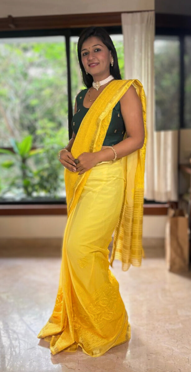 Marigold Glow pre-draped Saree