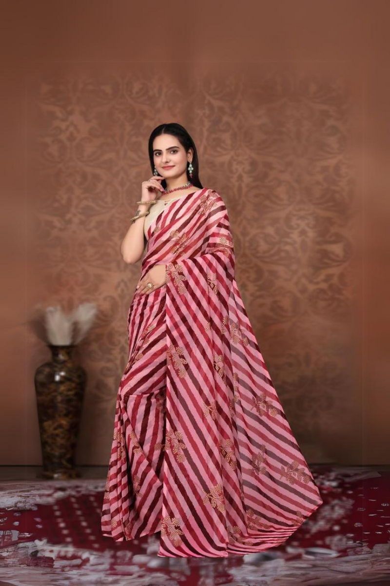 R&B Leheriya Pre-draped Saree with vibrant patterns for a stunning look - Drape In A Minute Sarees