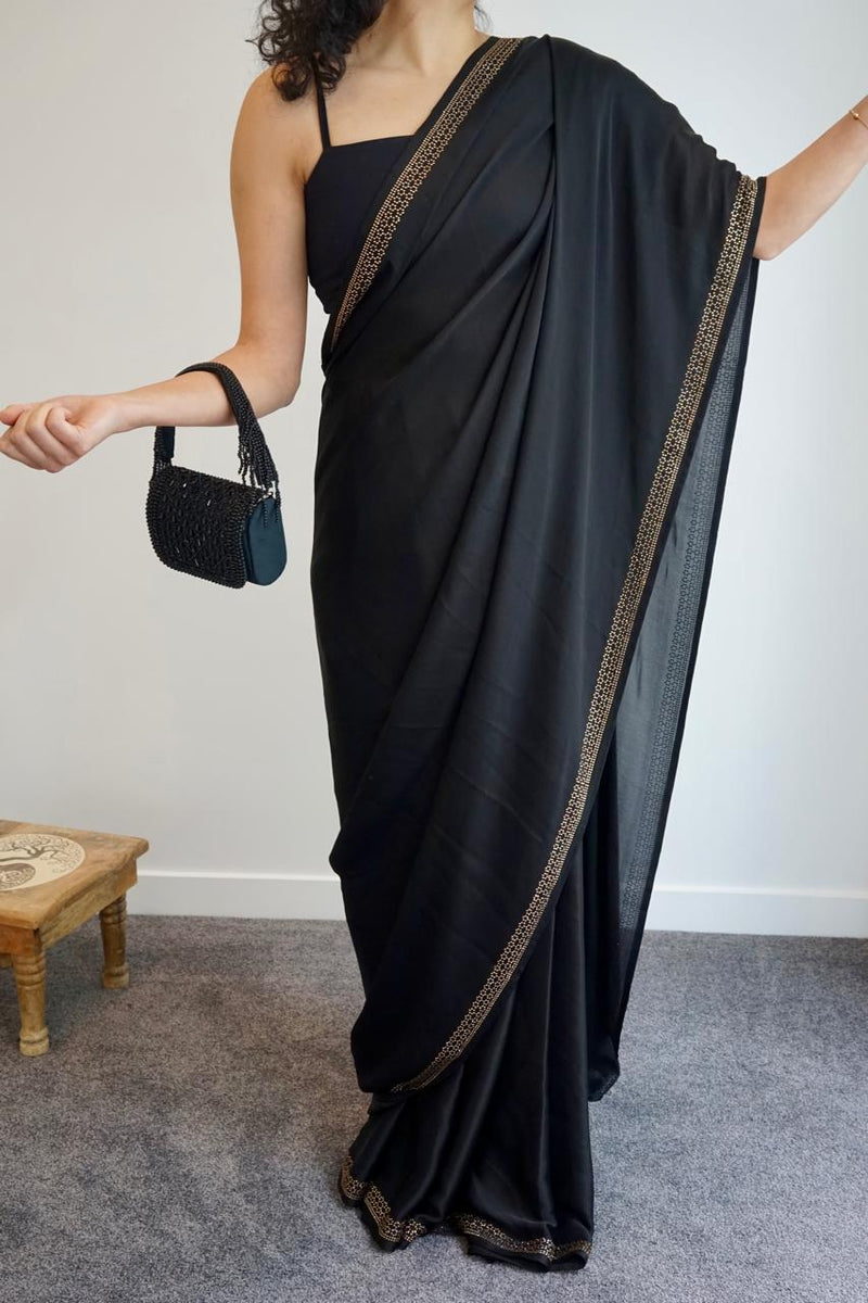 Stylish Midnight Allure - Pre-draped Saree featuring intricate details for a timeless look - Drape In A Minute Sarees