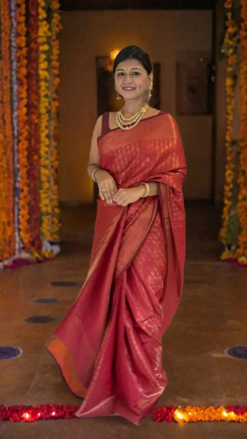 Shubh Aarambh Kanjivaram Saree with intricate gold motifs, perfect for special occasions - Drape In A Minute Sarees