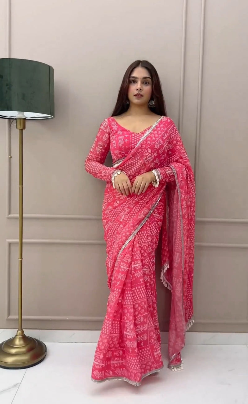 Afrin Pink Pre-draped Saree with elegant pleats and modern design - Drape In A Minute Sarees