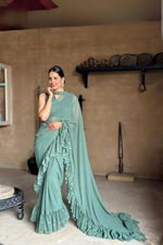 Stylish Artichoke Ruffle Pre-draped Saree featuring intricate ruffle details - Drape In A Minute Sarees.