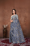 B&W Lehriya Pre-draped Saree featuring traditional lehriya patterns in black and white - Drape In A Minute Sarees.