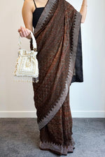 Elegant Cocoa Sparkle Delight - pre-draped saree for a glamorous look - Drape In A Minute Sarees.