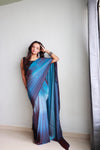 Elegant Deepsea Blue Pre-draped Saree and Soft Nylon Silk Saree in Blue Ombre Shades for a stylish look - Drape In A Minute Sarees