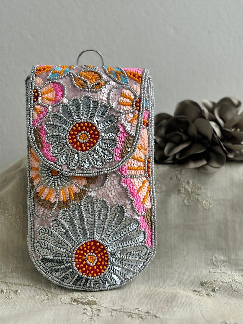 Elegant Floral Chic - Beaded Wallet Beaded Sequin Mobile Case & Wallet for a stylish and functional accessory - Drape In A Minute Sarees